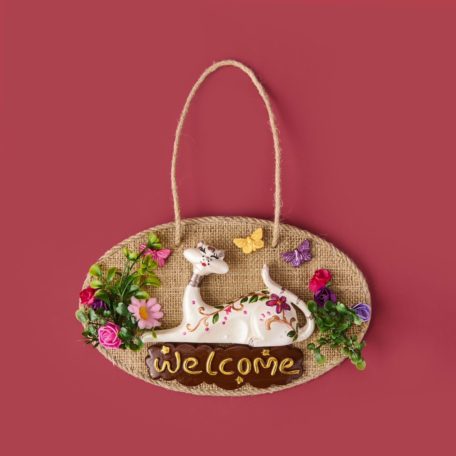 Dekoratif Welcome Cat Kapı Süsü - Renkli - 26x16 cm