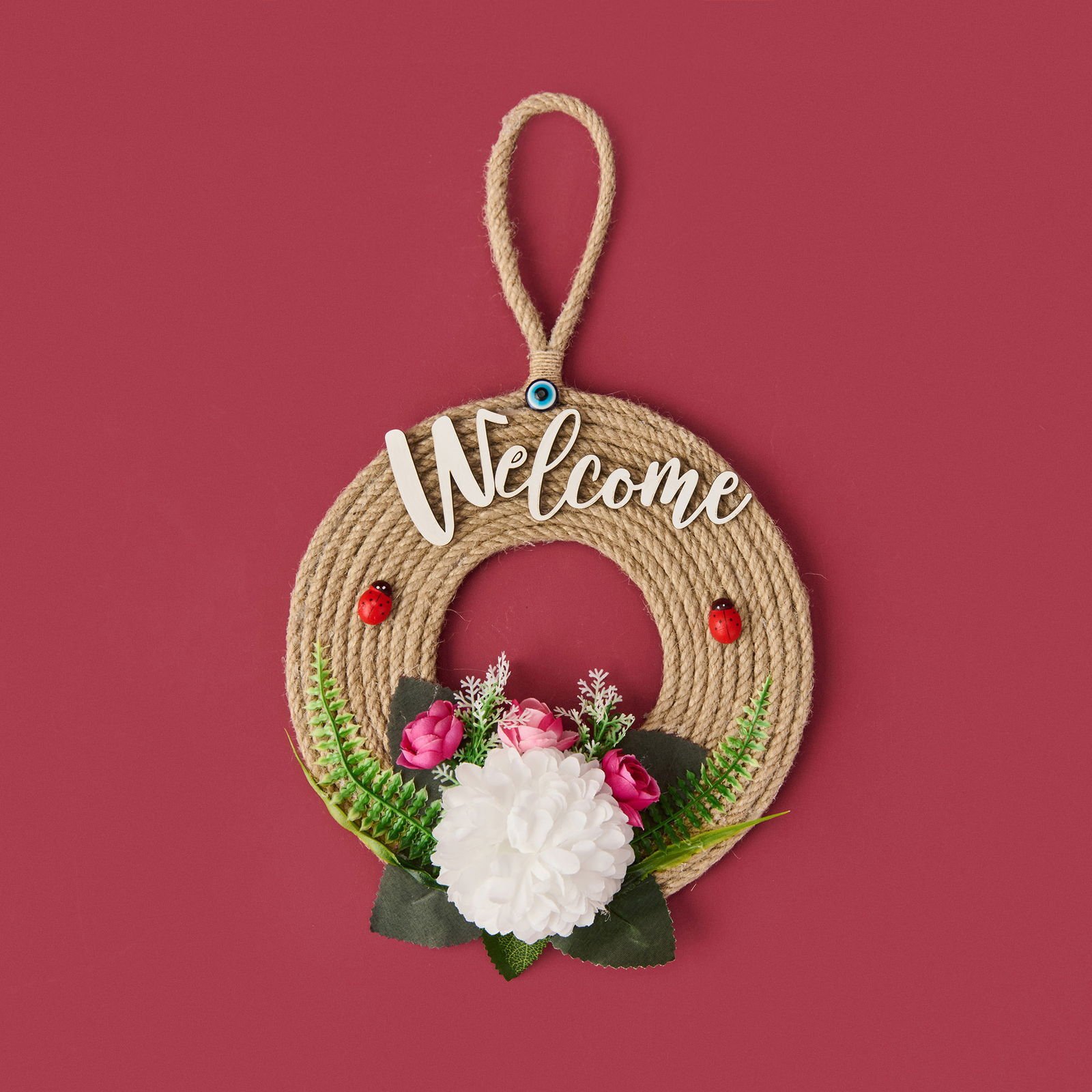 Dekoratif Welcome Ladybug Kapı Süsü - Renkli - 30 cm