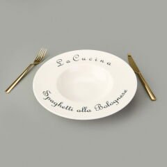 Kitchen La Luciana Porselen Makarna Tabağı - Siyah / Krem - 26 cm
