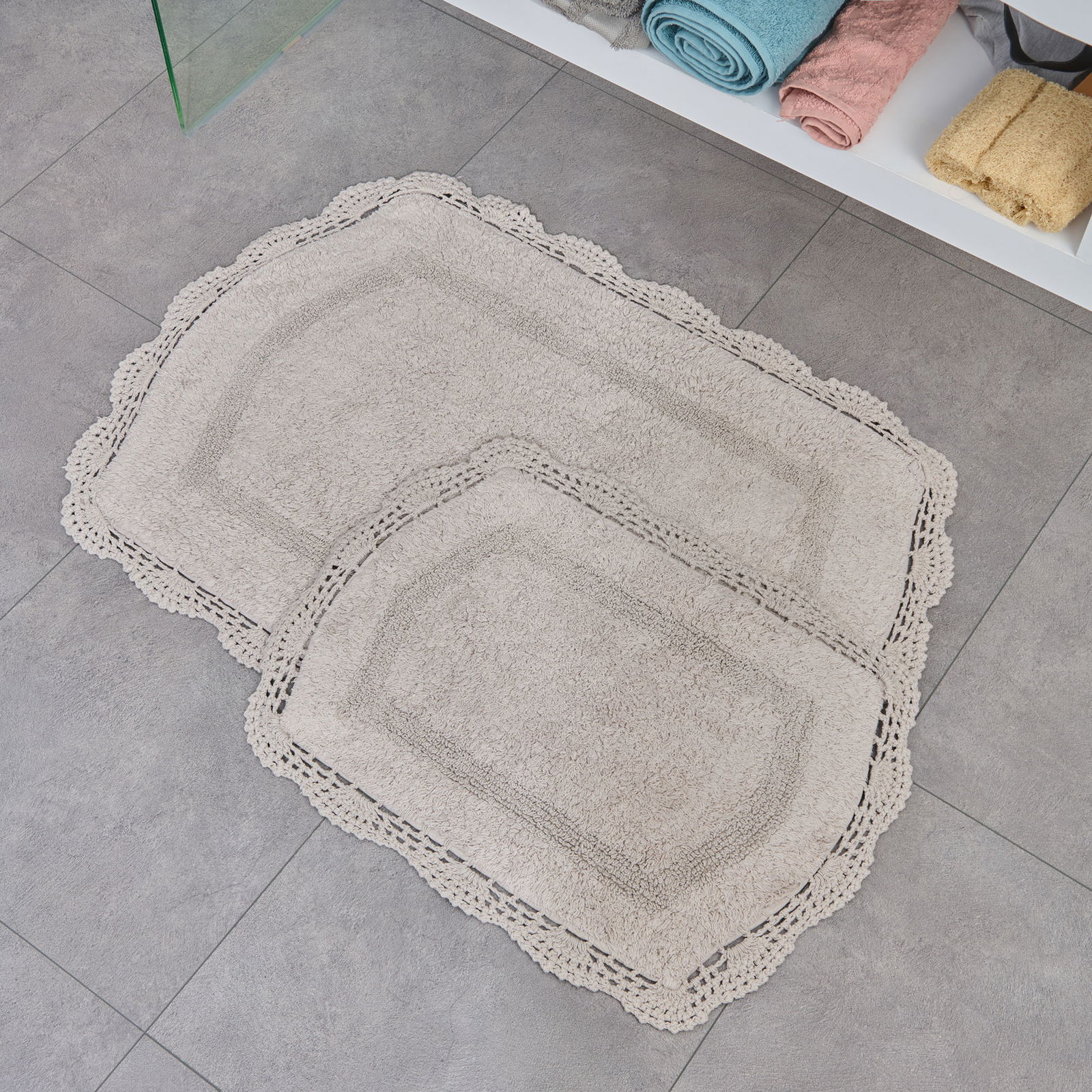 Soft Lace 2'li Banyo Paspası - Gri - 40x60 cm + 60x90 cm