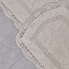 Soft Lace 2'li Banyo Paspası - Gri - 40x60 cm + 60x90 cm