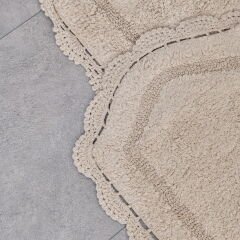 Soft Lace 2'li Banyo Paspası - Bej - 40x60 cm + 60x90 cm