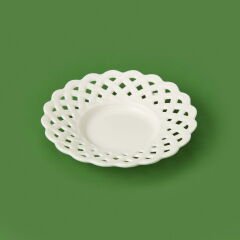 Dantel Motifli Porselen Çay Tabağı - Beyaz