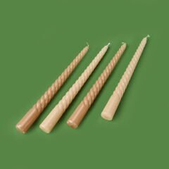 4'lü Burgulu Parlak Şamdan Mumu - Kahverengi / Bej - 25 cm