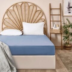 Soft Basic Çift Kişilik Düz Kenar Çarşaf - Mavi - 240x260 cm
