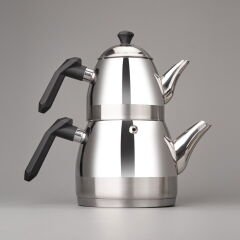 Luz Orta Boy Çelik Çaydanlık Takımı - Gri / Siyah - 2,2 lt + 1,2 lt