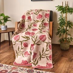 Soft Granate Pamuklu Tv Battaniyesi - Ekru / Kırmızı - 130x170 cm