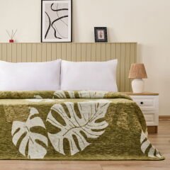 Soft Tropic Pamuklu Çift Kişilik Battaniye - Yeşil - 200x220 cm