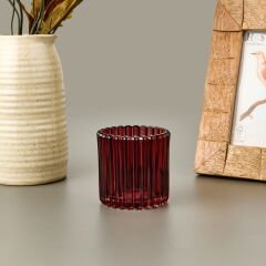 Tırtıklı Mumluk - Kırmızı - 7x7x7,5 cm