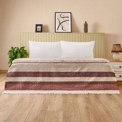 Soft Marun Tek Kişilik Yatak Örtüsü - Ekru / Kırmızı - 160x230 cm