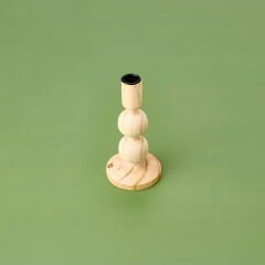 Konik Ahşap Şamdan - Krem - 9,5x9,5x17,5 cm