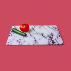 Mermer Desenli Cam Kesme Tahtası - Beyaz - 30x40 cm