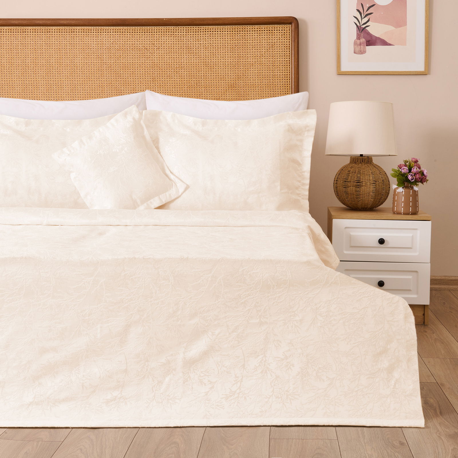 43173 Jakar Dokuma 4 Parça Yatak Örtüsü Seti - Bej