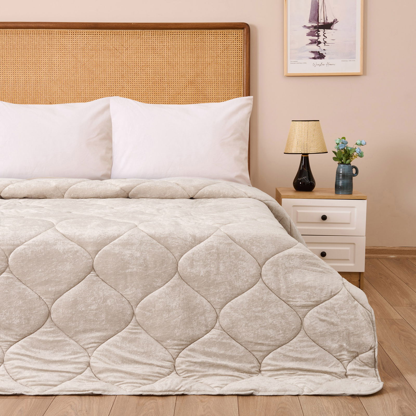 43182 Çift Kişilik Kadife Yorgan - Krem - 195x215 cm