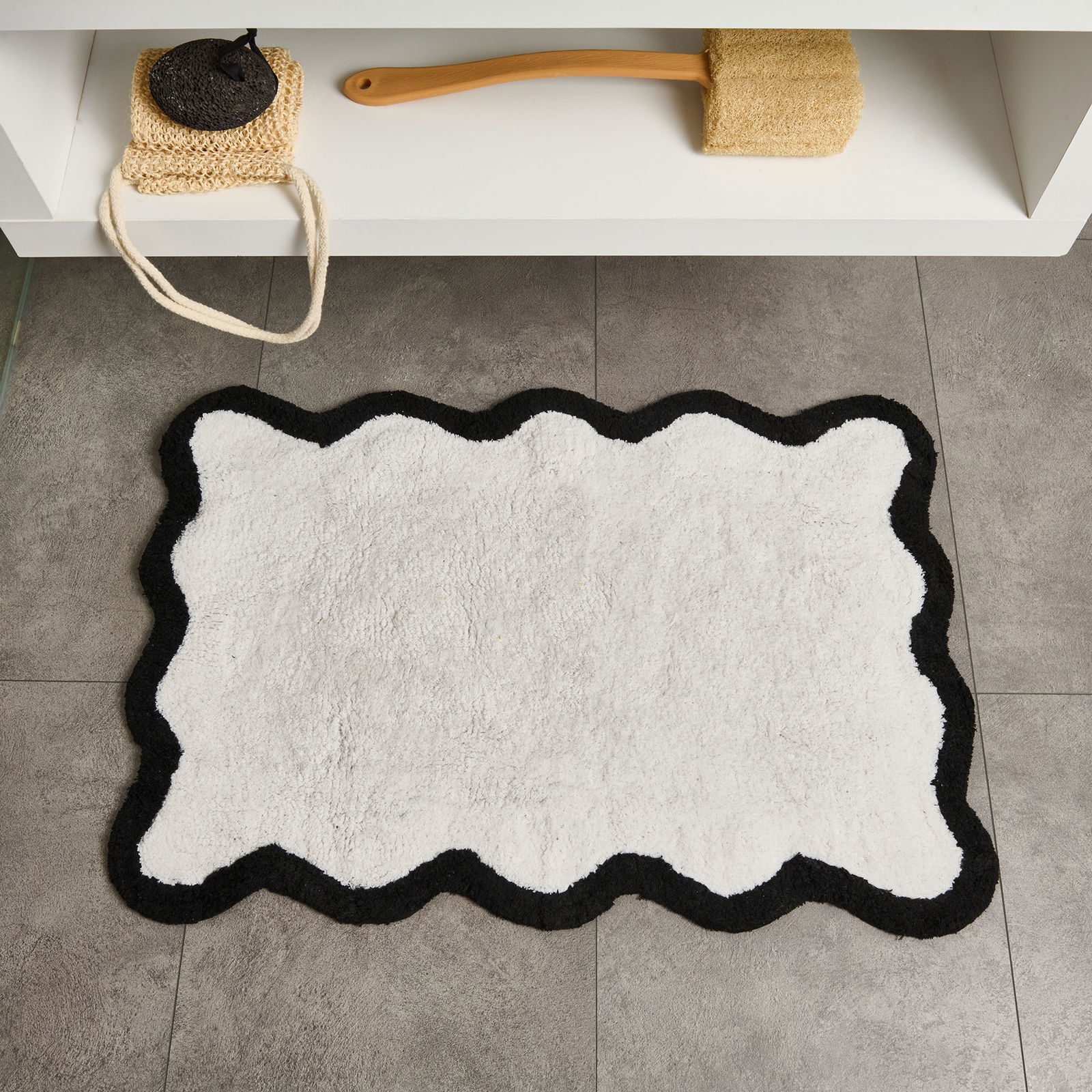 Soft Elegant Tufting Banyo Paspası - Beyaz - 60x90 cm