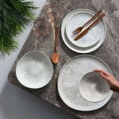 Porselen HRS Roden 24 Parça Yemek Takımı - Bej / Gri