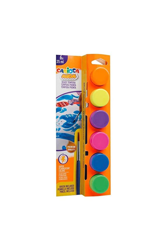 Carioca Tempera Suluboya Süper Yıkanabilir Fırçalı Fosforlu Renkler 6*25ml