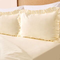 Soft Boho Fırfırlı Çift Kişilik Nevresim Takımı - Bej