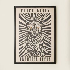 Deco Leopar Tablo - Beyaz / Siyah - 50x70 cm