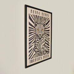 Deco Leopar Tablo - Beyaz / Siyah - 50x70 cm