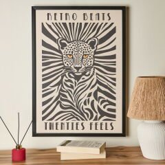 Deco Leopar Tablo - Beyaz / Siyah - 50x70 cm