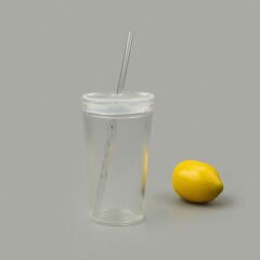 Cam Köşeli Pipetli Bardak - Şeffaf - 1 lt