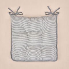 Soft Elegant Curves İnce Çizgili Sandalye Minderi - Ekru / Siyah - 43x43 cm