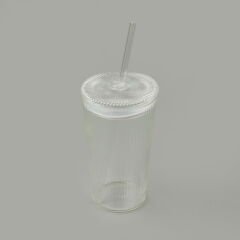 Cam Köşeli Pipetli Bardak - Şeffaf - 1 lt