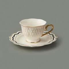 Valeria 6'lı Kahve Fincanı - Beyaz / Sarı