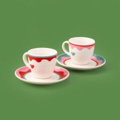 Kitchen Granny 4 Parça Porselen Fincan Takımı - Renkli / Kırmızı