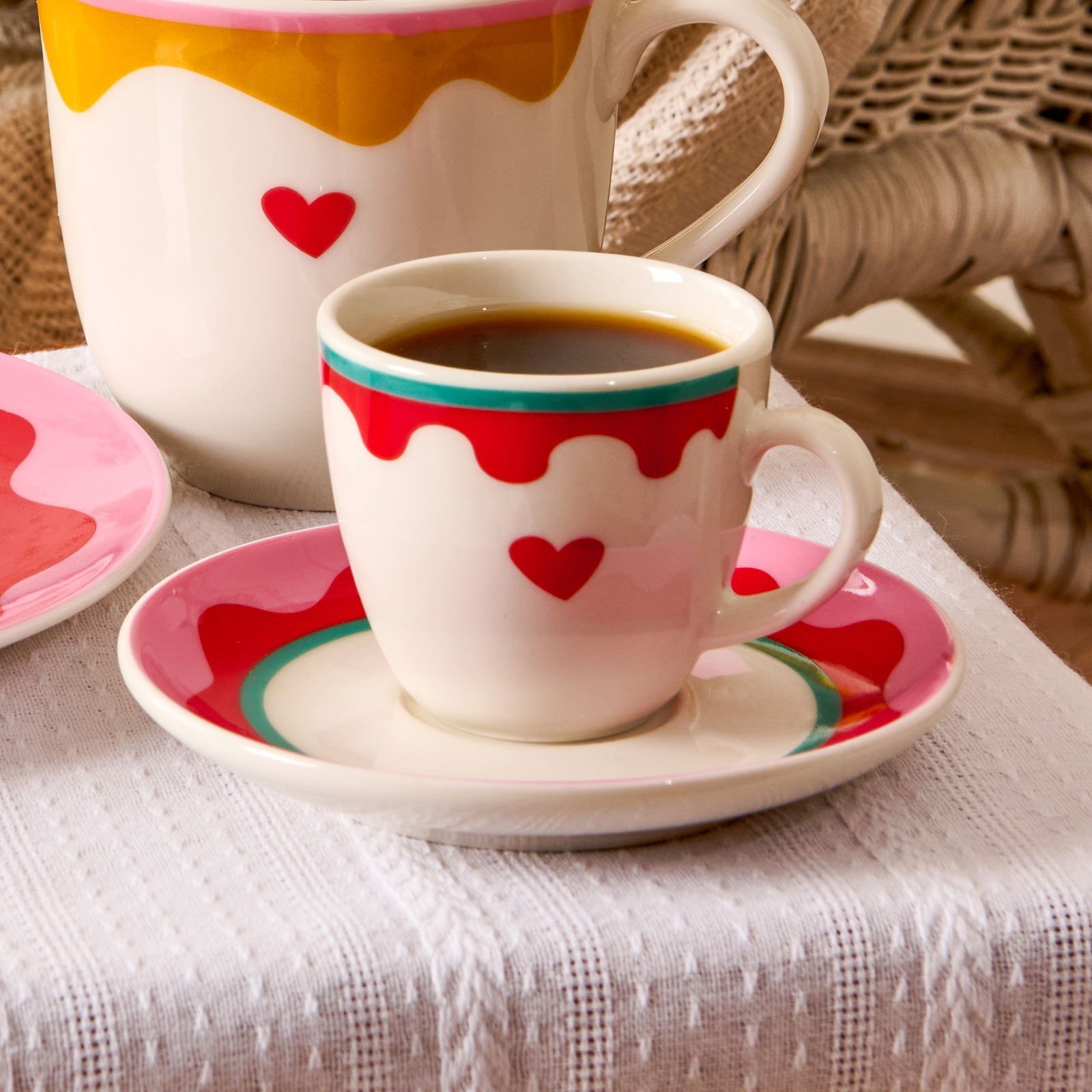 Kitchen Granny 4 Parça Porselen Fincan Takımı - Renkli / Kırmızı