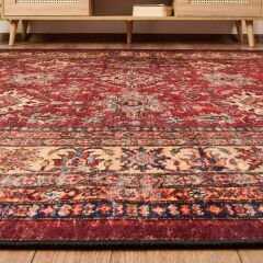 Soft Line Afgan Desenli Halı - Kırmızı - 160x230 cm