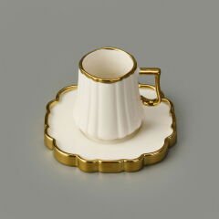 İsla 6'lı Kahve Fincanı - Beyaz / Sarı