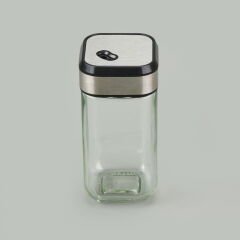 Döner Kapaklı Kare Cam Tuzluk - Şeffaf / Siyah - 100 ml