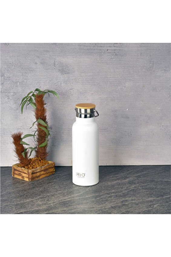 Tohana Bambu Kapaklı Termos Matara Beyaz 500 cc