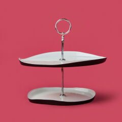 Kitchen Jota İki Katlı Kurabiyelik - Beyaz / Siyah - 28 cm + 21 cm