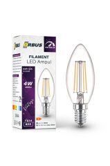 Orbus DİM Edilir LED Filament Ampul B35 4 Watt 400lm E14 Sarı Işık