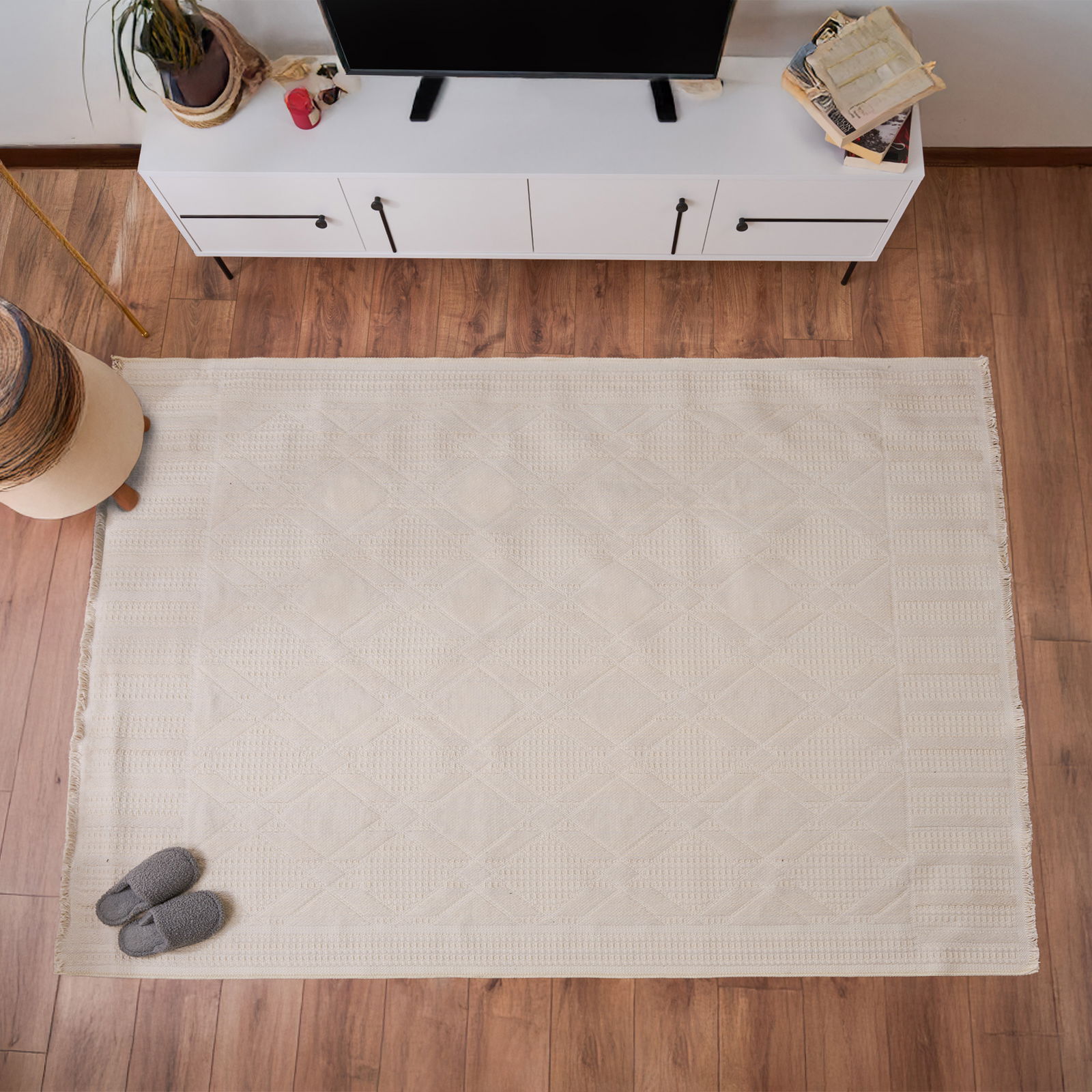 Soft Ruut Rutenna Halı - Ekru - 160x230 cm
