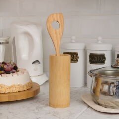 Zeytin Ağacı Büyük Delikli Spatula - Açık Kahverengi - 30 cm