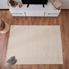 Soft Ruut Rutenna Halı - Ekru - 120x180 cm