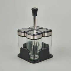 4'lü Cam Baharatlık Seti - Şeffaf / Siyah - 100 ml