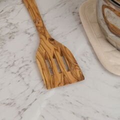Zeytin Ağacı Delikli Spatula - Açık Kahverengi - 30 cm