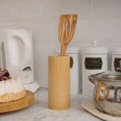 Zeytin Ağacı Delikli Spatula - Açık Kahverengi - 30 cm
