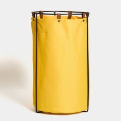 Edda Deri Askılı Metal Gövdeli Retro Çamaşır Sepeti - Sarı - 70 cm