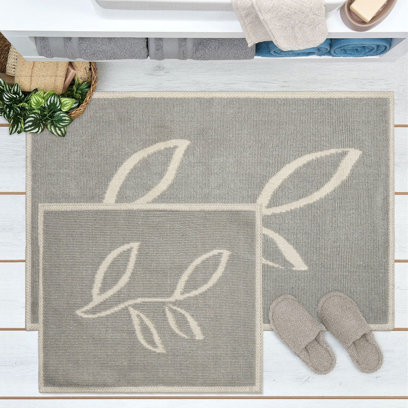 Soft Nemi 2'li Banyo Paspası - Gri - 60x100 cm + 50x60 cm