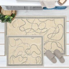 Soft Vonal 2'li Banyo Paspası - Bej - 60x100 cm + 50x60 cm