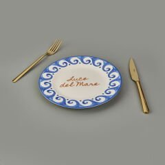 Kitchen Luve Del Mare Tatlı ve Kahvaltı Tabağı - Krem / Mavi - 21 cm