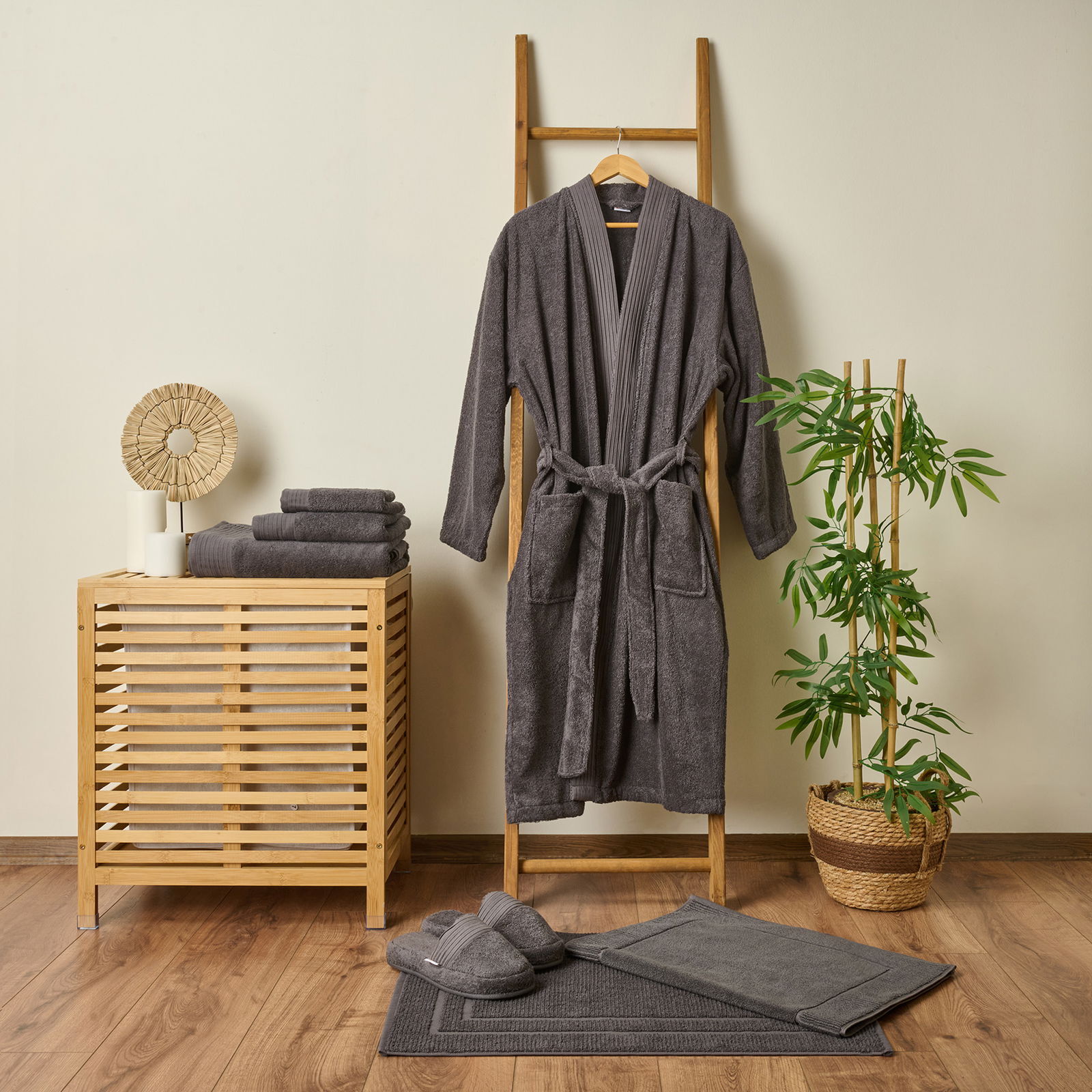Soft Premium Unisex Bornoz - Antrasit - S / M