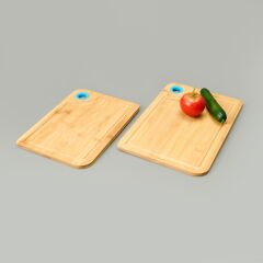 Dual 2'li Kesme Tahtası - Açık Kahverengi / Mavi - 28x20 cm + 33x22 cm
