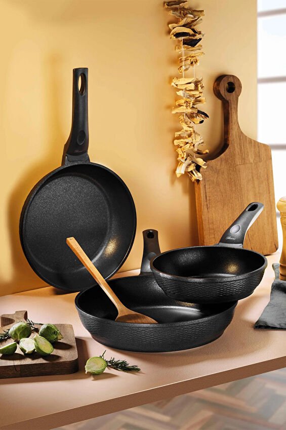 Brioni Diamond Alüminyum Tava Seti 3 Parça Siyah